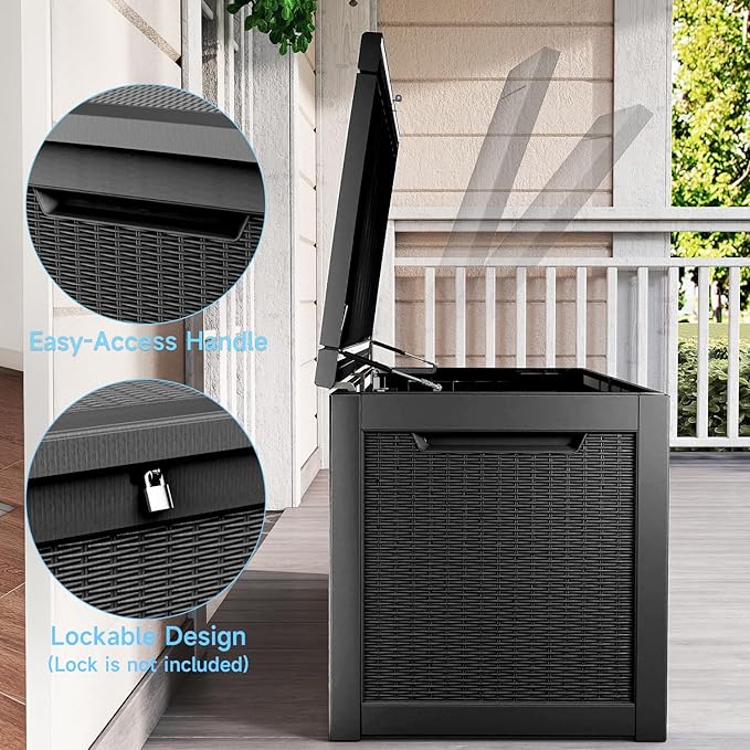 310 Gallon Lockable Outdoor Storage Box – Waterproof Resin Deck Box for Patio Furniture, Garden Tools, Pool Accessories (Black)