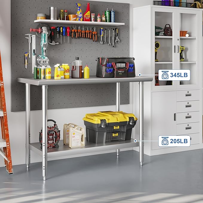 HARDURA All Stainless Steel Table 24X48 Inches Metal Table Commercial Kitchen Prep Table with Adjustable Undershelf NSF for Prep