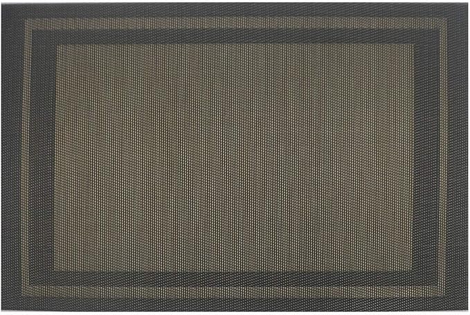 Gugrida Placemats Set of 6 Plaid Checkered Black & Gold PVC Placemat for Dining Table Durable Woven Vinyl Stain tablemats 18"X12"