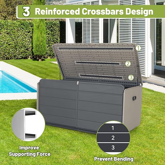 260 Gallon Outdoor Storage Box, Deck Boxes Outdoor Waterproof, Patio Storage Box, Outdoor Storage Box Waterproof, Resin, Heavy-Duty & Lockable for Backyard, Garden, Pool