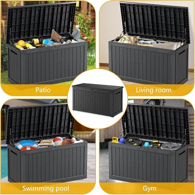 270 Gallon Deck Box, Resin Outdoor Indoor Waterproof Storage Box, Lockable Storage Box With Handle for Patio Furniture - Garden Tools - Swimming Pool Tools UV Resistant, Black