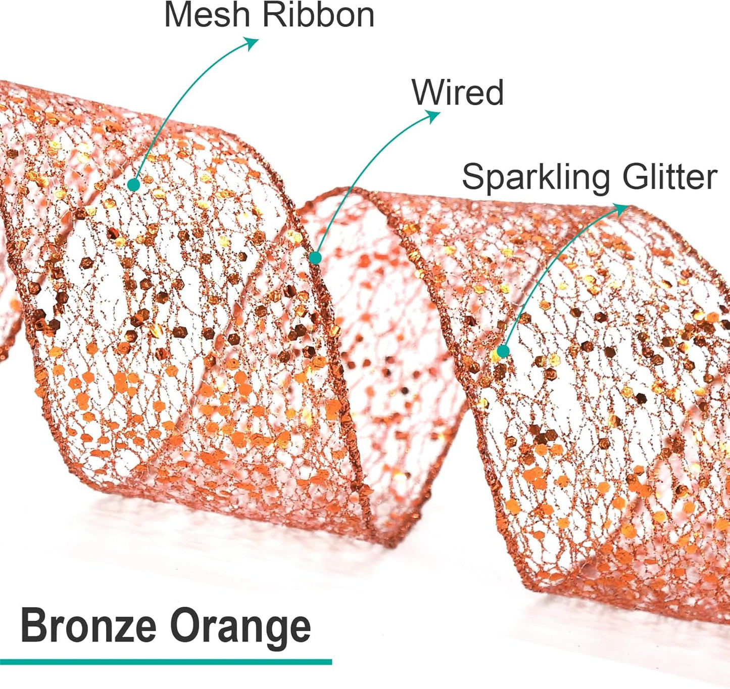 CT CRAFT LLC Sparkling Glitter Mesh Wired Ribbon 2.5" x 20 Yards Bronze Orange for Christmas Home Decor Bow Gift Wrapping DIY Crafts Wreath