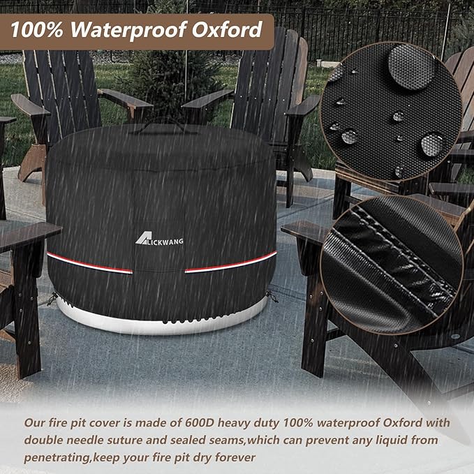 Fire Pit Cover for Solo Stove Bonfire,600D Tear-Resistant Heavy Duty Durable 100% Waterproof 27-29 Inch Smokeless Fire Pit Cover, Patio Weatherproof Gas Fire Pit, Black 29"x18"