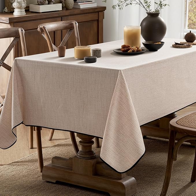 MIULEE Natural-Black Linen Polyester Tablecloth 60x104 Inch Spring Rectangle Table Cloth Waterproof,Stain Resistant & Wrinkle Resistant for Dining Party Wedding