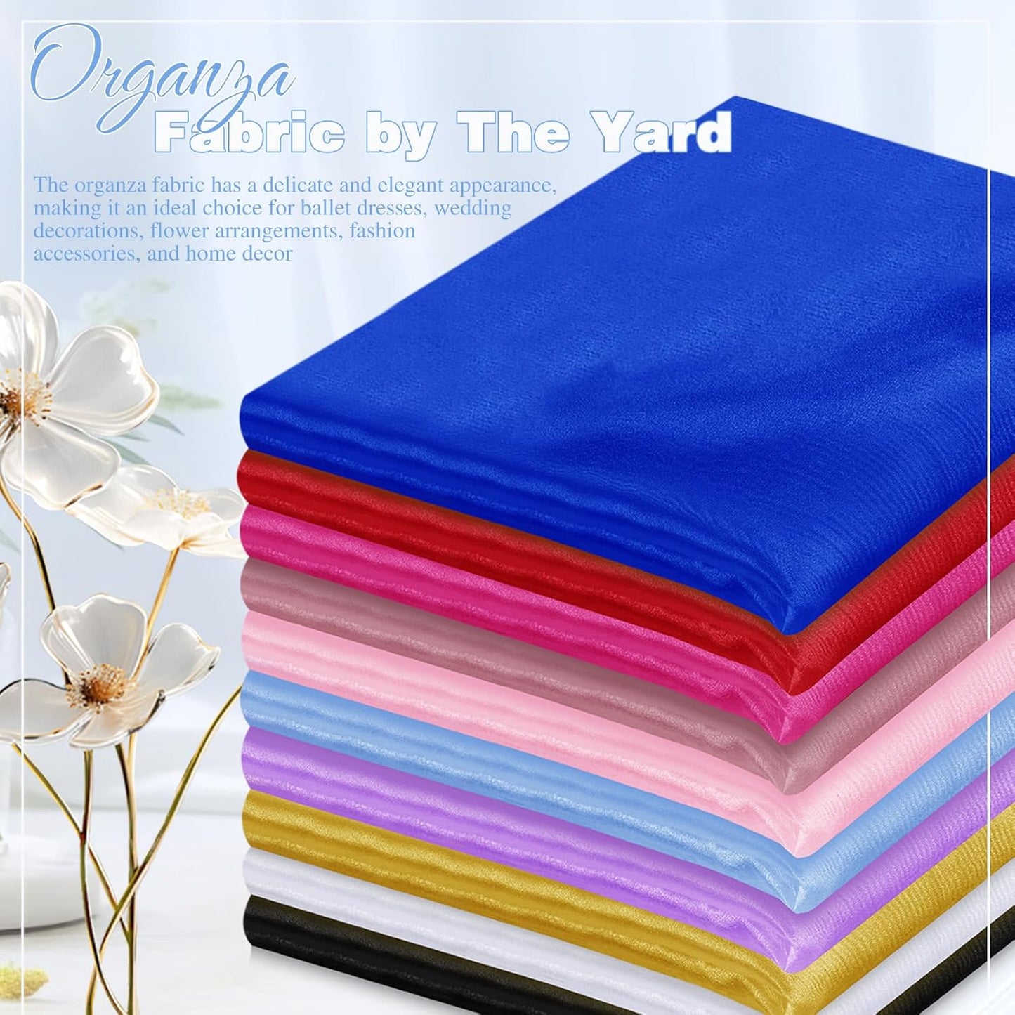 VACVELT Sheer Organza Fabric by The Yard, 60 Inch Wide Light Blue Organza Fabric Bolt Bridal Sheer Tulle Fabric, Silk Organza Fabric Roll for Wedding Party Decorations Backdrop Curtain (2 Yards)