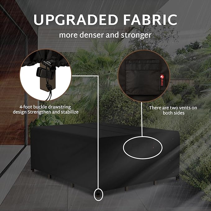 iBirdie Outdoor Patio Furniture Set Covers 110 x 84 inch Waterproof Weatherproof Rectangular Cover, Heavy Duty 600D for Outside Dining Table and Chairs fit 108 x 83, 109 x 82