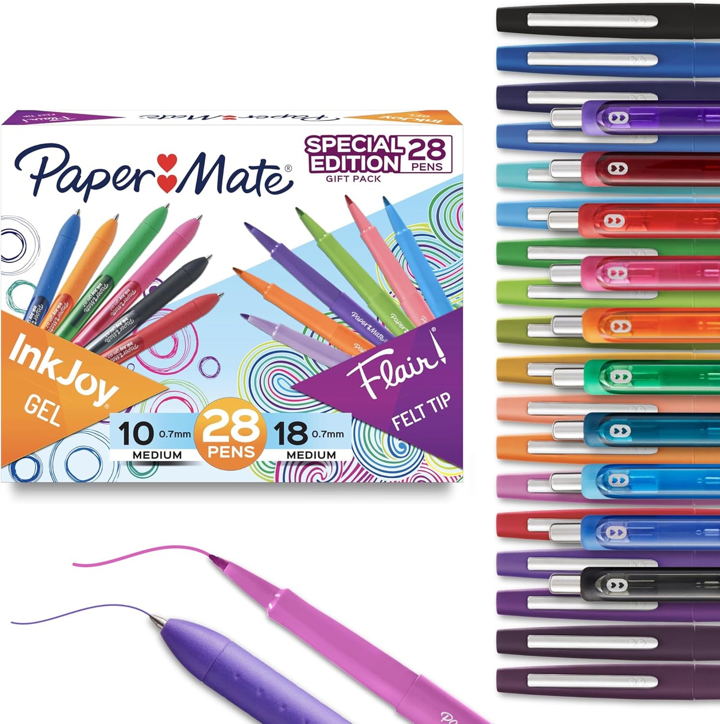 Paper Mate Pens Variety Pack, InkJoy Retractable Gel Pens, Flair Felt Tip, 28 Count - Assorted Colors, Smooth Writing, Fast Drying