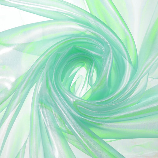 MECCANIXITY Iridescent Sheer Organza Fabric, 2 Yards x 59 Inches Solid Laser Holographic Shiny Fabric Organza Cloth for Wedding, Curtains, Costume, Photo Background, Green