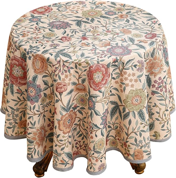Designer Vintage Linen Round Tablecloth,French Rustic Floral Table Cloth with Colorful Pattern,Decor Table Cover for Kitchen,Dining,Thanksgiving,Christmas,Diameter 67"-Flowershadow a