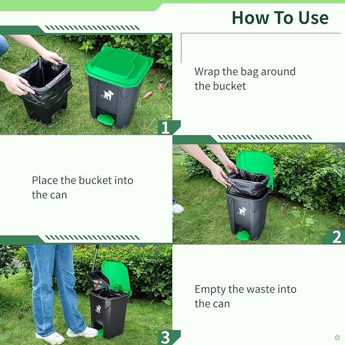 Dog Poop Trash Can Outside, 20L Pet Waste Container with Removable Inner Waste Bin, 150 Waste Bags, Outdoor Pet Poop Trash Bin for Small/Large Dog Families