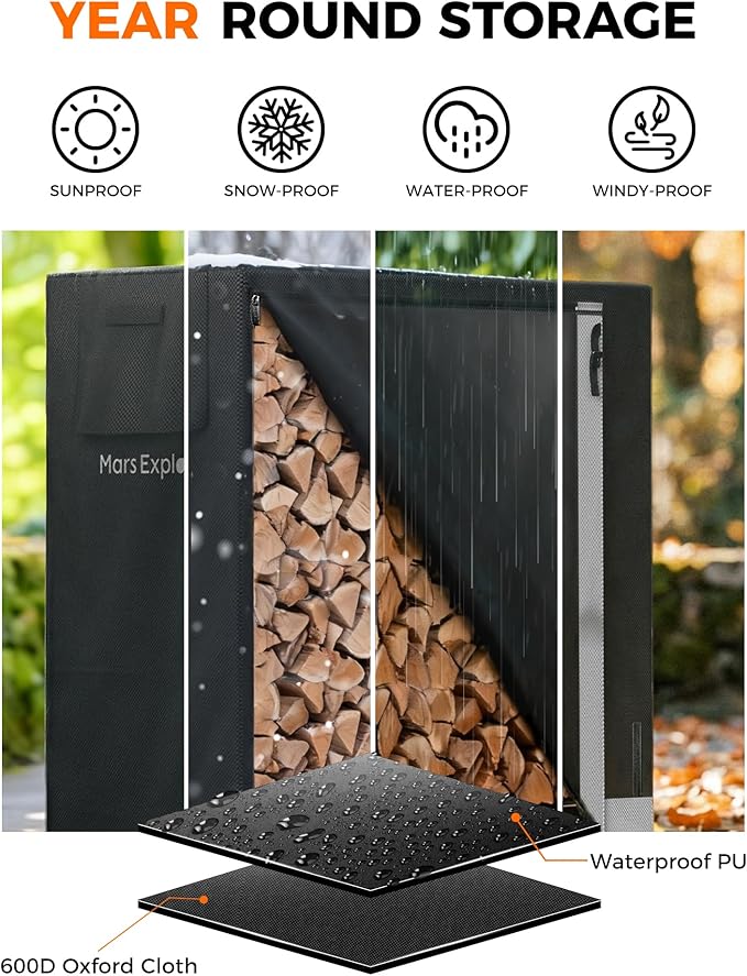 3ft Firewood Log Rack with Cover Outdoor, Heavy Duty Indoor Outdoor Firewood Storage Log Rack with Cover Combo Set Black