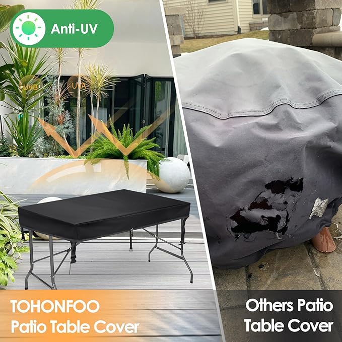 TOHONFOO Rectangular Folding Table Cover - Waterproof Anti-UV Outdoor Table Covers - Outdoor Table Cover 72" L x 30" W x 6" H