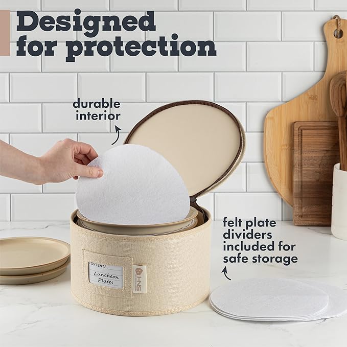 China Storage Hard Shell Containers 5-Piece Set Moving Boxes for Dinnerware, Glasses, Plates, Mugs and Saucers Sturdy Dish Organizer with Dividers for Seasonal Storage - Service for 12 - Beige