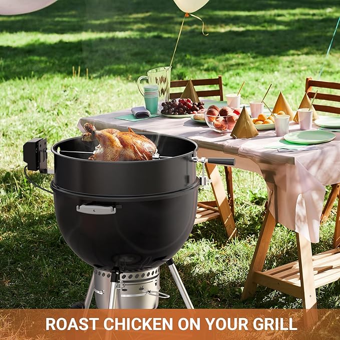 onlyfire Universal High-Temp Resistance Black Coated Steel Charcoal Kettle Rotisserie Ring Kit for Weber 2290 and Other Models