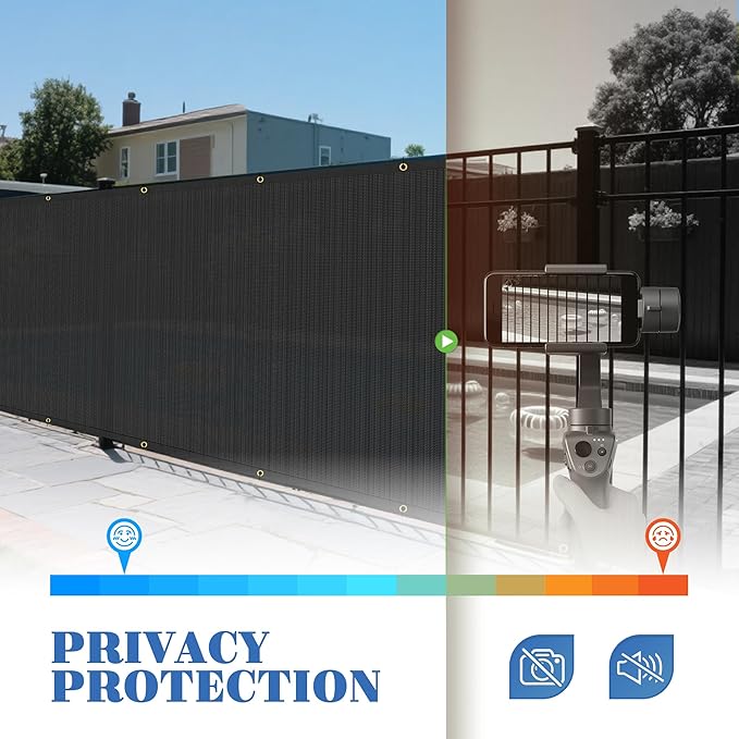 ECOOPTS 8'x278' Privacy Fence Screen Windscreen with Copper Grommets, Fit for Commercial Fence and Residential Garden Outdoor 90% UV Blockage, Cable Zip Ties Included (Black)