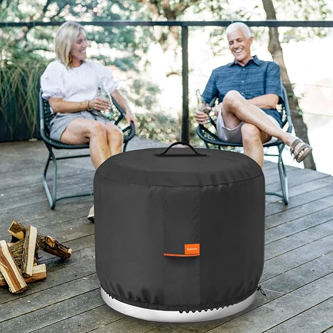 Round Fire Pit Cover,Outdoor 600D Heavy Duty Waterproof Tear-Resistant Yukon 27 Inch Firepit Covers,Patio Weatherproof Fire Table Cover for Solo Stove Yukon,Black.