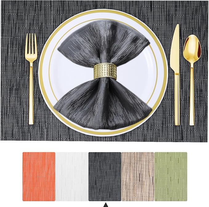 BETEAM Placemats Set of 8, Woven Vinyl Placemat for Dining Table Washable Wipeable Kitchen Place Mats Durable Indoor Outdoor Table Mats