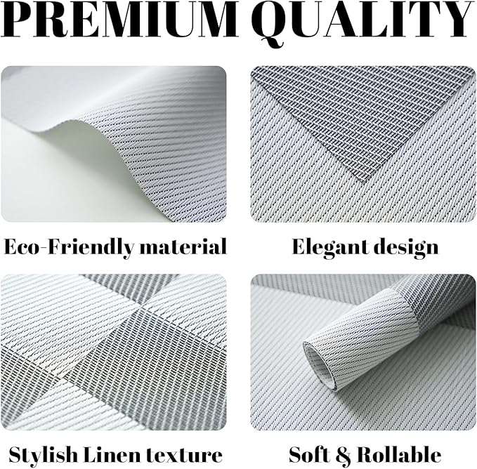 Placemats Set of 8 Vinyl/Plastic Woven Place Mats for Kitchen Table Indoor/Outdoor Washable Placemat Wipeable Dining Table Mats (Silver Cube,8)