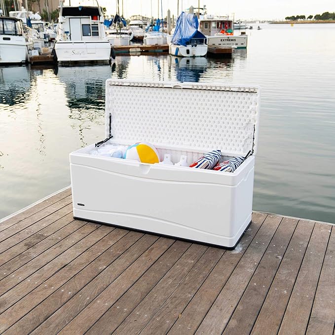 LIFETIME Outdoor Storage Deck Box, 130 Gallon, Arctic White, Lockable, UV-Protected, for Decks and Marine Docks