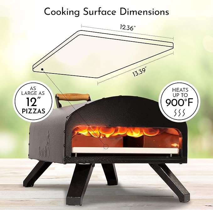 Bertello SimulFIRE Outdoor Pizza Oven Bundle - Wood Fire Portable 12 inch Brick Oven with Gas Burner, Peel, Wood Tray, Cover, & Thermometer - Portable Pizza Maker - As Seen on SHARK TANK