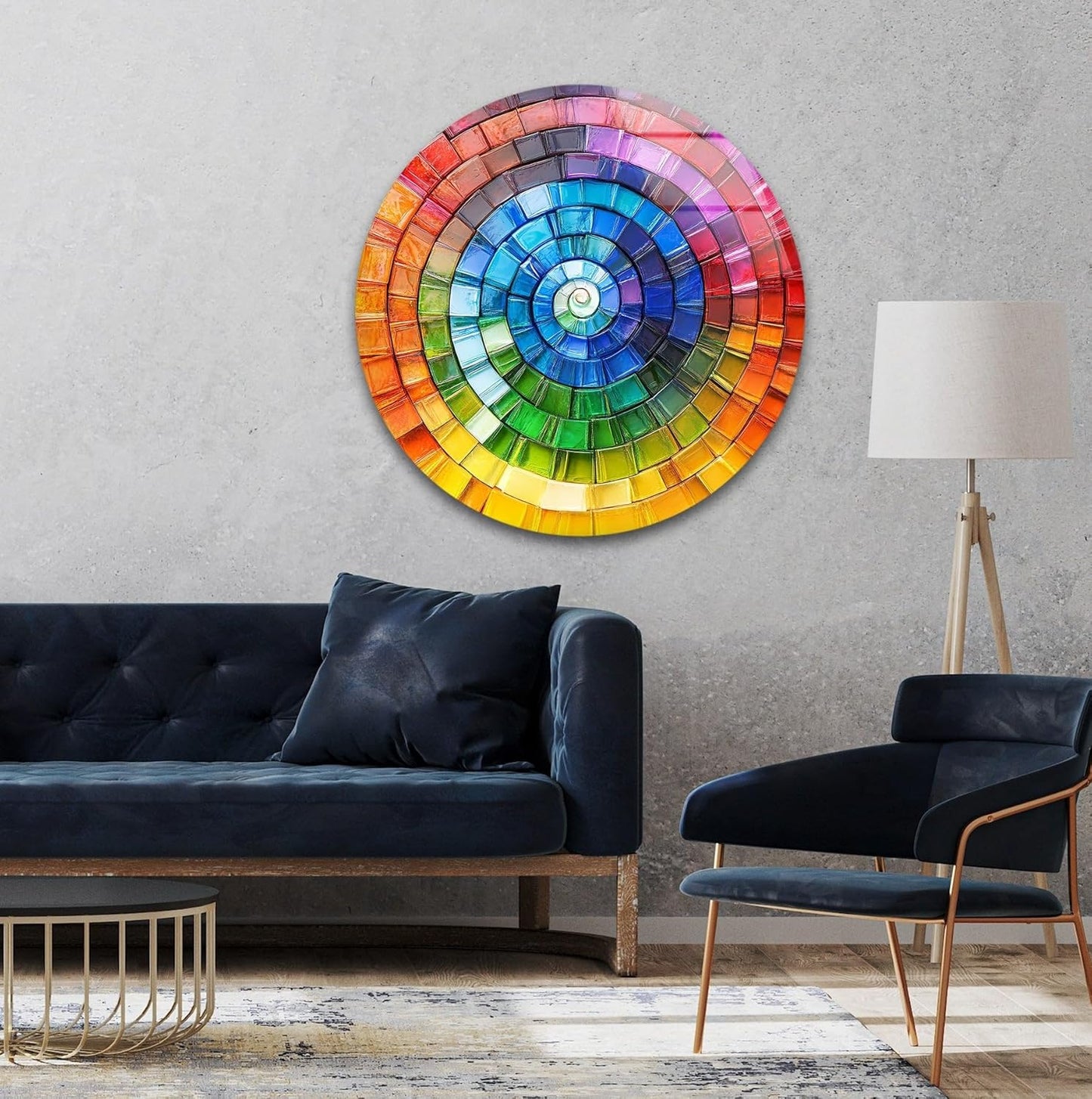 My Photostation.com 31.5''(80cm) Diameter Radiant Spiral Spectrum Round Glass Wall Art Tempered Glass Printing Wall Decor Large Wall Art Wall Hangings