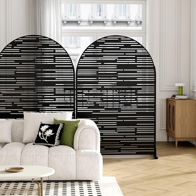 Casaphoria 72" H x 47" W Arched Metal Privacy Screen - Elegant Freestanding Outdoor Screen for Deck, Patio & Balcony - Versatile Decorative Privacy Panels for Home & Garden Use，Black-Shine