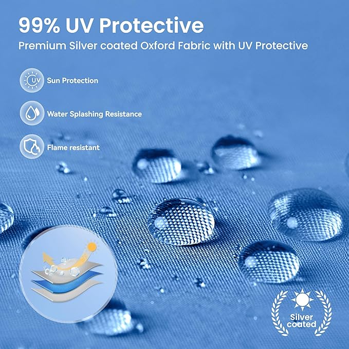 PHI VILLA 8x8ft Pop Up Canopy Tent Instant Portable Shelter One Push Tent Canopy with Wheeled Carry Bag, 4 Weight Bags, Slanted Legs-Blue