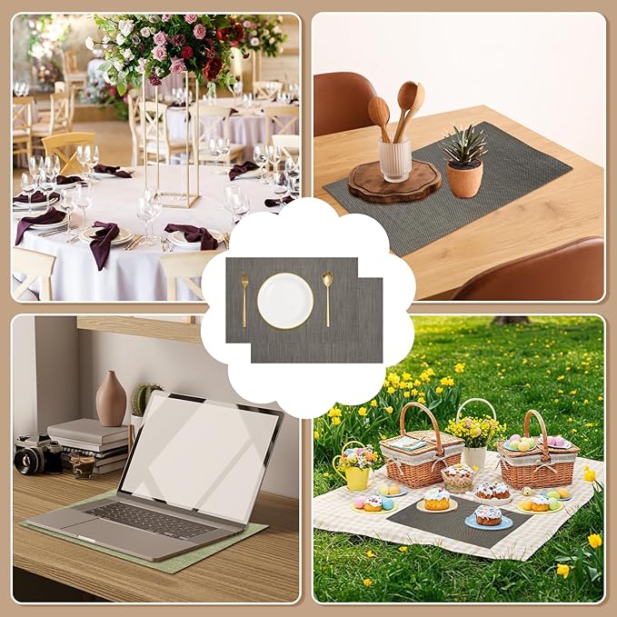 uxcell Faux Linen Placemats, 12x18 Inch Heat Resistant Place Mats Machine Washable Non-Slip Cloth Placemats for Dining Table Kitchen Indoor Outdoor Home Decoration(Brown,4Pcs)