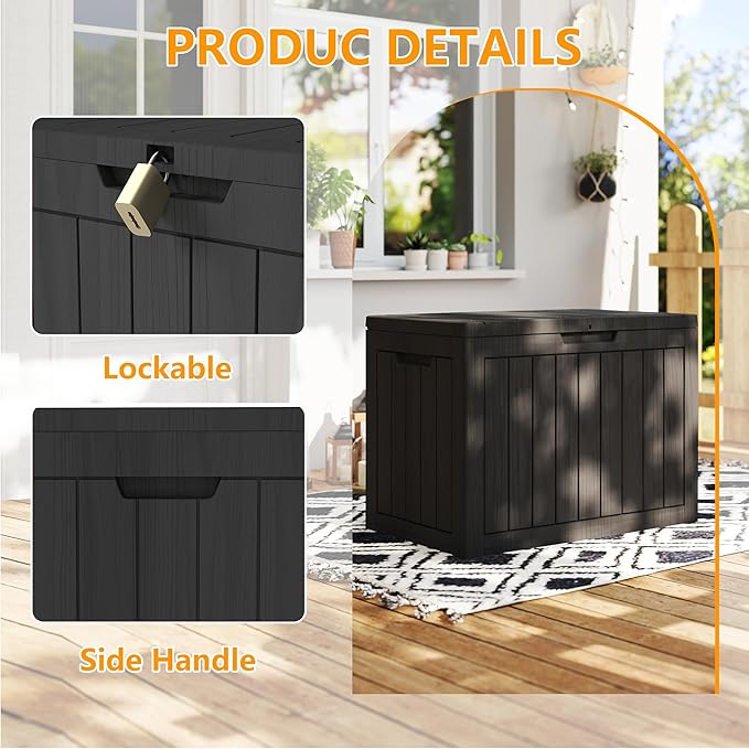 320 Gallon Outdoor Storage Box Waterproof, Resin Deck Boxes with Lockable Lid & UV-Resistant for Patio, Pool, Garden Furniture Cushions & Accessories, Black