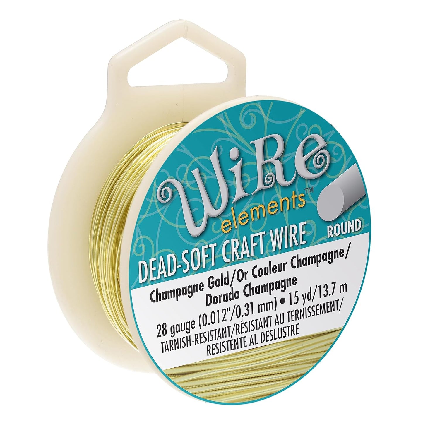 The Beadsmith Wire Elements Craft Wire – Tarnish Resistant, Soft Temper, Round, Champagne Gold Color – 0.32mm, 28 Gauge, 15 Yard Spool – Jewelry Making, Wire Wrapping, Floral, & Other DIY Crafts