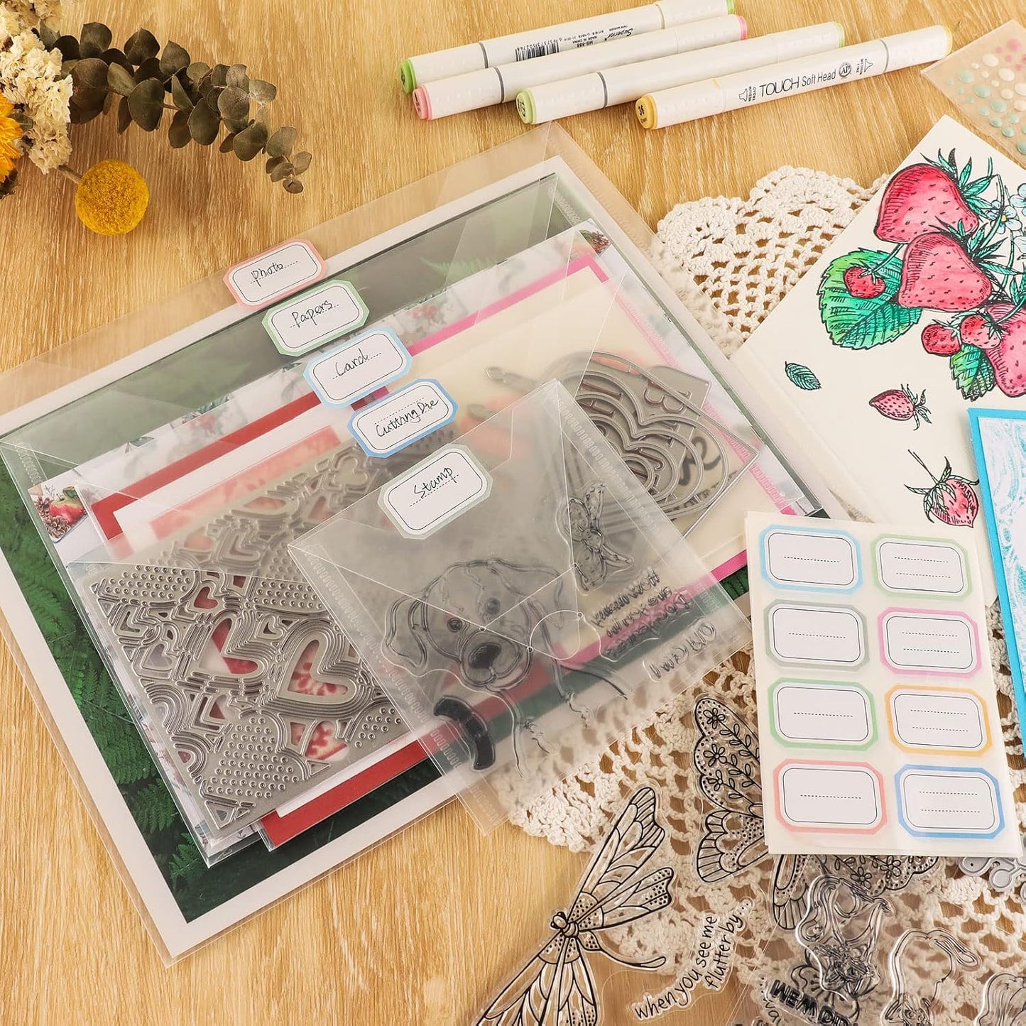 BAOFALI 20 Pieces Clear Die & Stamp Plastic Storage Bag, Resealable Large Envelope Pocket for DIY Scrapbooking Paper Card Craft Making and Cutting Dies Stencil (4.75"x4.75";4.5"x9.5")