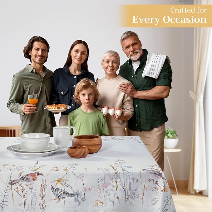Maison d' Hermine Table Cloth Rectangle Table 100% Cotton 60 x 90 Inches Tablecloth Reusable for Dining Room, Farmhouse, Home, Party, Festive & Wedding Spring Summer - Meadow Florals - Beige