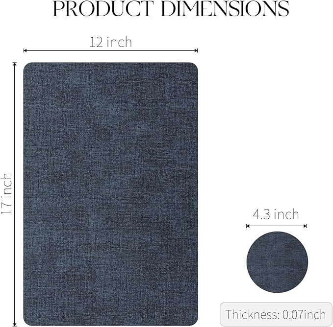 MOSAYT Faux Leather Placemats Set of 12, Heat Resistant Vinyl Place Mats with Coasters, Wipeable Washable 100% Waterproof Oil Proof Table Mats for Kitchen Dining Indoor Outdoor, 12" x 17", Navy Blue