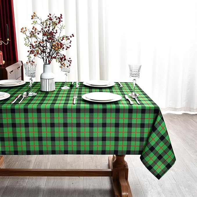 Classic Gingham Buffalo Tablecloth Fabric - Oblong 58x144 Inch Checkered Table Cloth for Indoor Outdoor - Irish Table Cover for Christmas Day, St. Patricks Day, Picnics, BBQs, and Parties