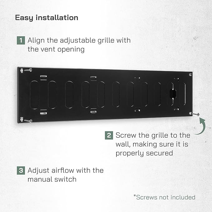 Vent Systems 16'' x 4'' Inch (Overall) Black Metal Air Vent Cover - Louvered Rectangular Return Grill with Built-in Protective Mesh Screen - HVAC Ventilation Grille for Kitchen, Bathroom, Home, Garage