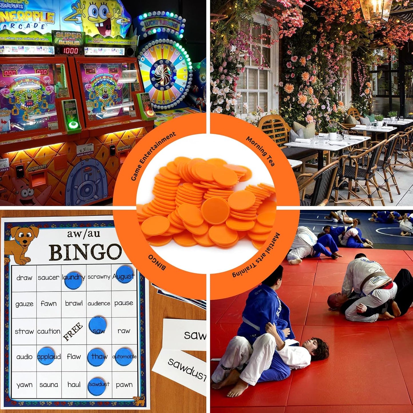 Set of 100 Opaque Plastic Learning Counters Mini Poker Chips Game Tokens with Storage Box (Orange, 1 Inch)