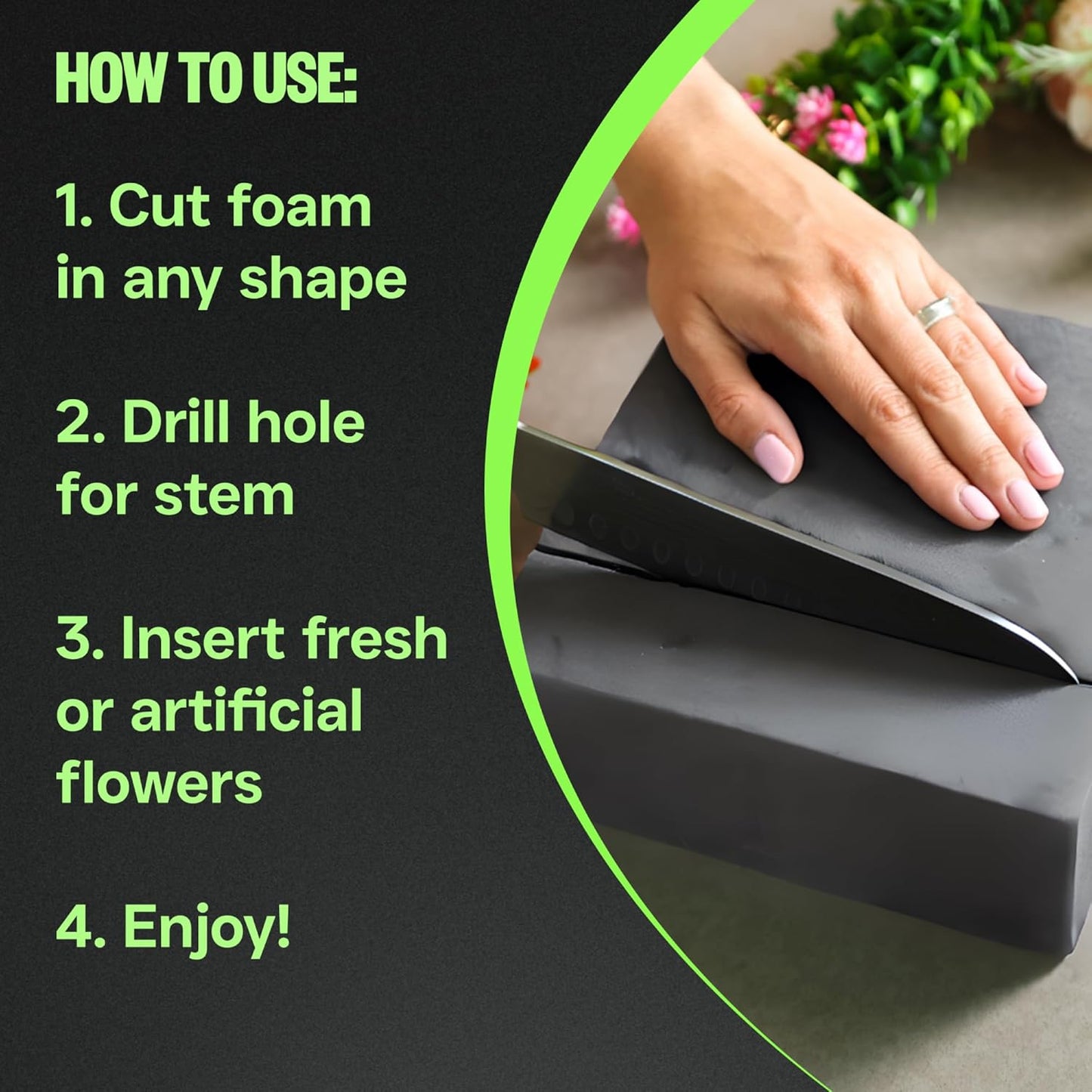 XCEL Floral Foam Blocks - Reusable, Weather Resistant Foam - Perfect for Fresh & Artificial Flower Arrangements, Crafts, Planter Boxes, Home Decor & More - 4-Pk, Gray (7” x 7” x 3”)