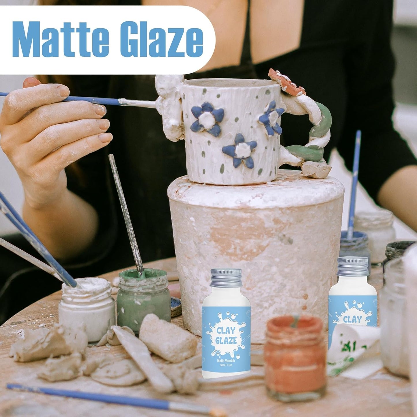 50ml Air Dry Clay Varnish，Air Dry Clay Sealant for Airdry Clay，Air Dry Clay Glaze Can Not Only Used to Prevent Clay Cracking, Scratches, and Wear,It Can Also Having a Matte Glaze Effect (Matte)