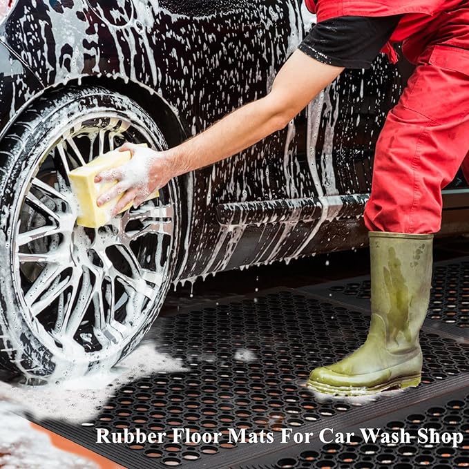 Outdoor Rubber Mat for Floor Anti-Fatigue Non Slip Commercial Restaurant Floor Mats 36" x 60" New Heavy Duty Rubber Kitchen Drainage Mat Black Bar Floor Mat