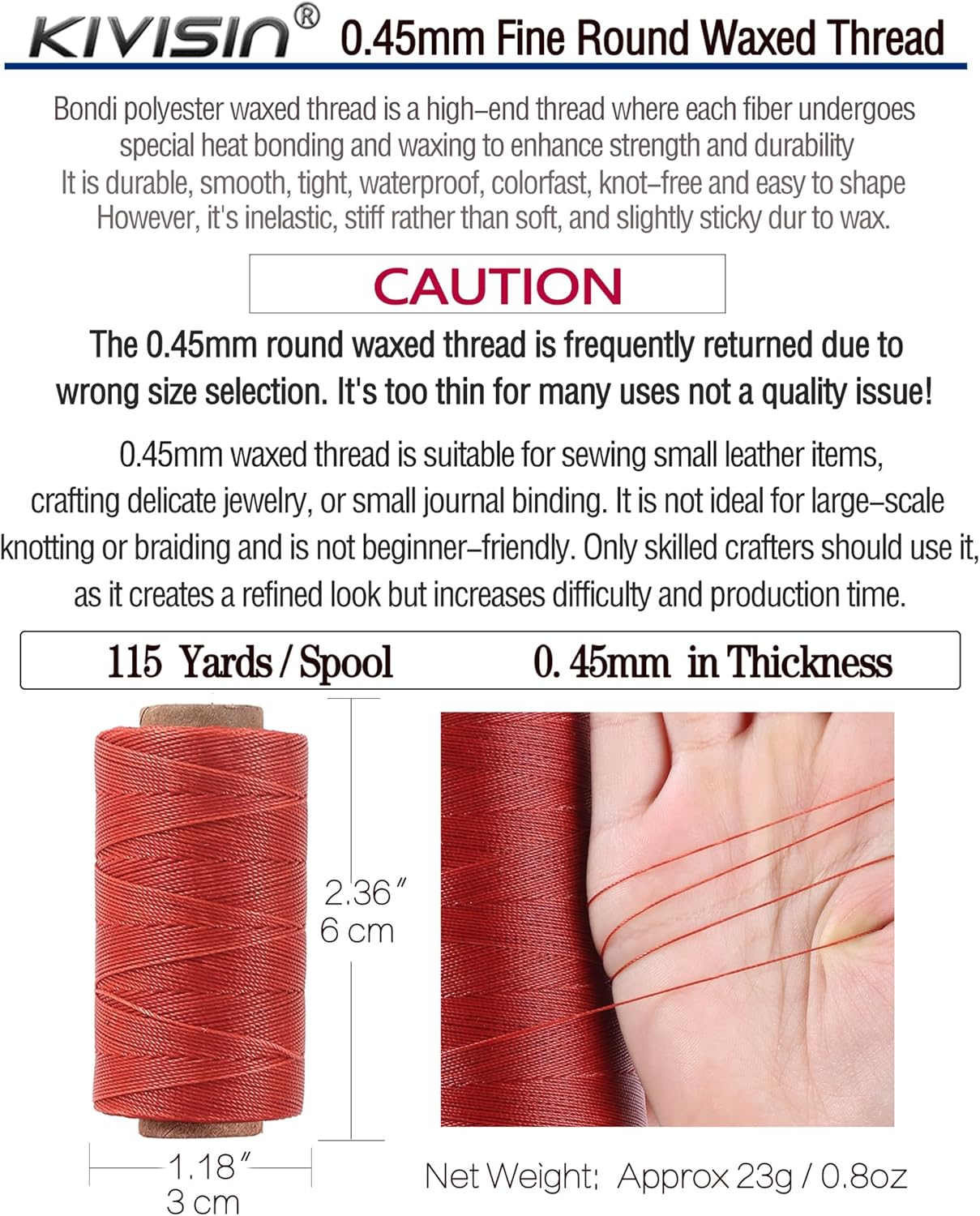 12 Colored Waxed Polyester Thread, 0.45mm Thinner Diameter, 115 Yards/Spool, Wax Coated String Cord for Leather Sewing, Upholstery, Stitching, Binding, Beading, Stringing, and Crafting