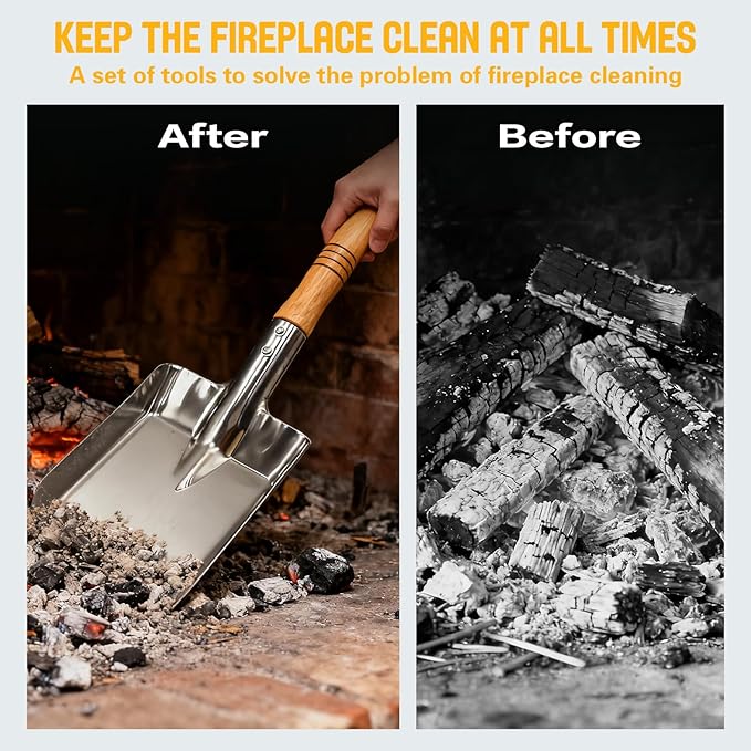 Fireplace Ash Shovel and Brush Set, with Insulated Gloves. Fireplace Tools Set with Shovel, Broom - for Fireplaces, Wood Stoves 40 * 19CM 15.75 * 7.48"
