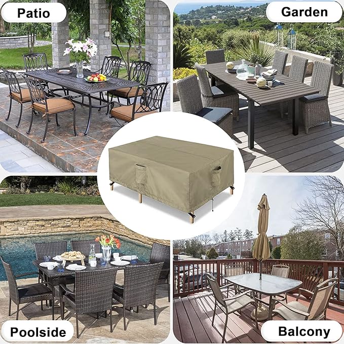 OutdoorLines Outdoor Waterproof Patio Table Furniture Set Covers - Rectangle Couch Sectional Cover Outside Weatherproof Patio Furniture Covering for Deck, Lawn and Backyard 126"L x 63"W x 28"H, Camel