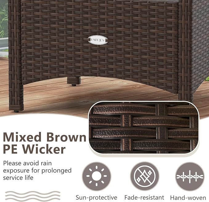 Tangkula 2 Pieces Outdoor Patio PE Wicker Ottomans with Removable Cushions, Outdoor Furniture for Additional Seating, Footrest and Side Table, Outdoor Footstools for Porch, Garden and Backyard