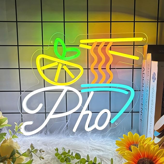 Pho Neon Sign for Wall Decor, Vietnamese Pho Led Sign for Vietnam Noodles Shop, Light up Signs for Business, Restaurant, Kitchen