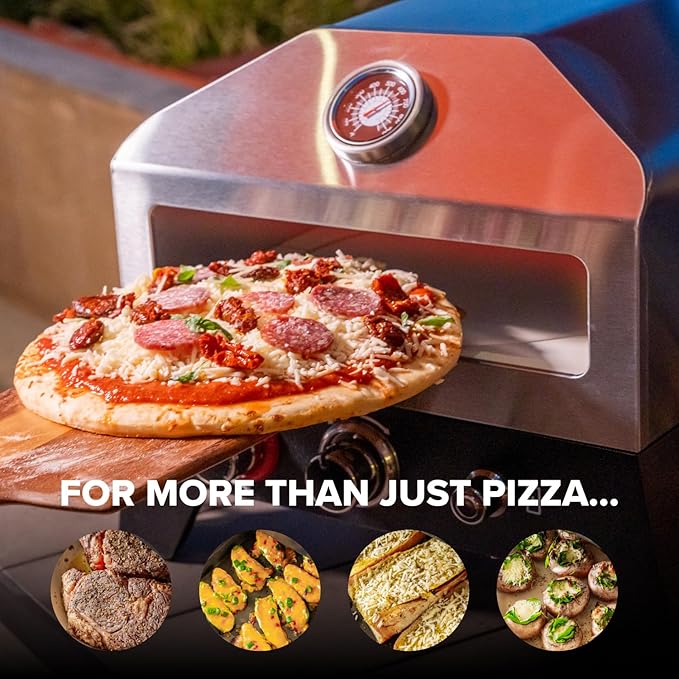 Nexgrill 12 in. Outdoor Gas Pizza Oven Portable Propane Pizza Grilling Stove, Easy Rotation System, Outdoor Kitchen, 15000BTUs, 182 sq. in. cooking space, Rear Access Smoker Box, Portable, 820-0084B