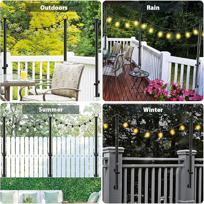 8 Pack String Light Poles,5Ft Metal Poles for Outdoor String Lights,Outdoor Light Poles with Post,Poles/Stand for Outside,Patio,Deck,Backyard,Garden Wedding,Party