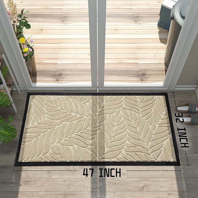 Yimobra 47x32 Large Door Mat Outdoor Indoor, All-Season Waterproof Door Mat Outside Entrance, All-Weather Non-Slip Outside Doormat for Garage Patio Entryway, Beige