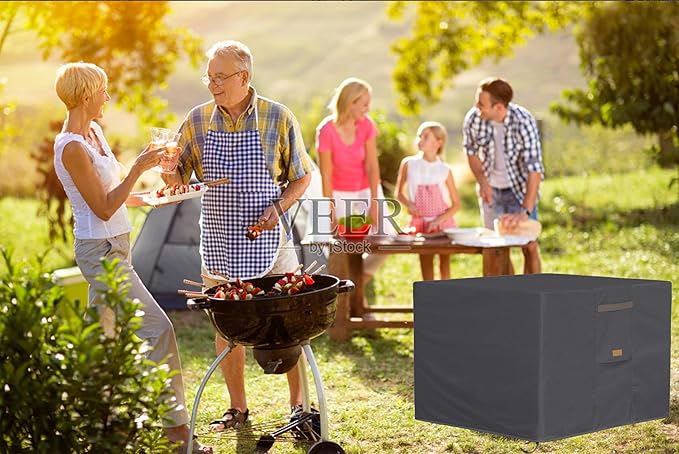 Fire Pit Cover 600D Heavy Duty Waterproof Fabric With PVC Coating Square 44" Wx 44" D x 24" H Dark Grey Fits for 41-44 Inch Fire Pit Table Fade Resistant Outdoor Firepit Cover