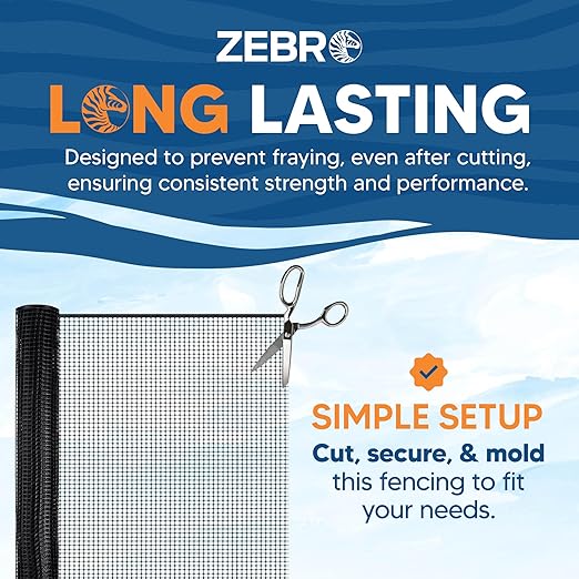 ZEBRO Plastic Hardware Mesh Screen & Fence Roll (3' x 50') - Black Plastic Indoor/Outdoor Balcony, Patio & Porch Netting - Safety Barrier for Pets & Kids