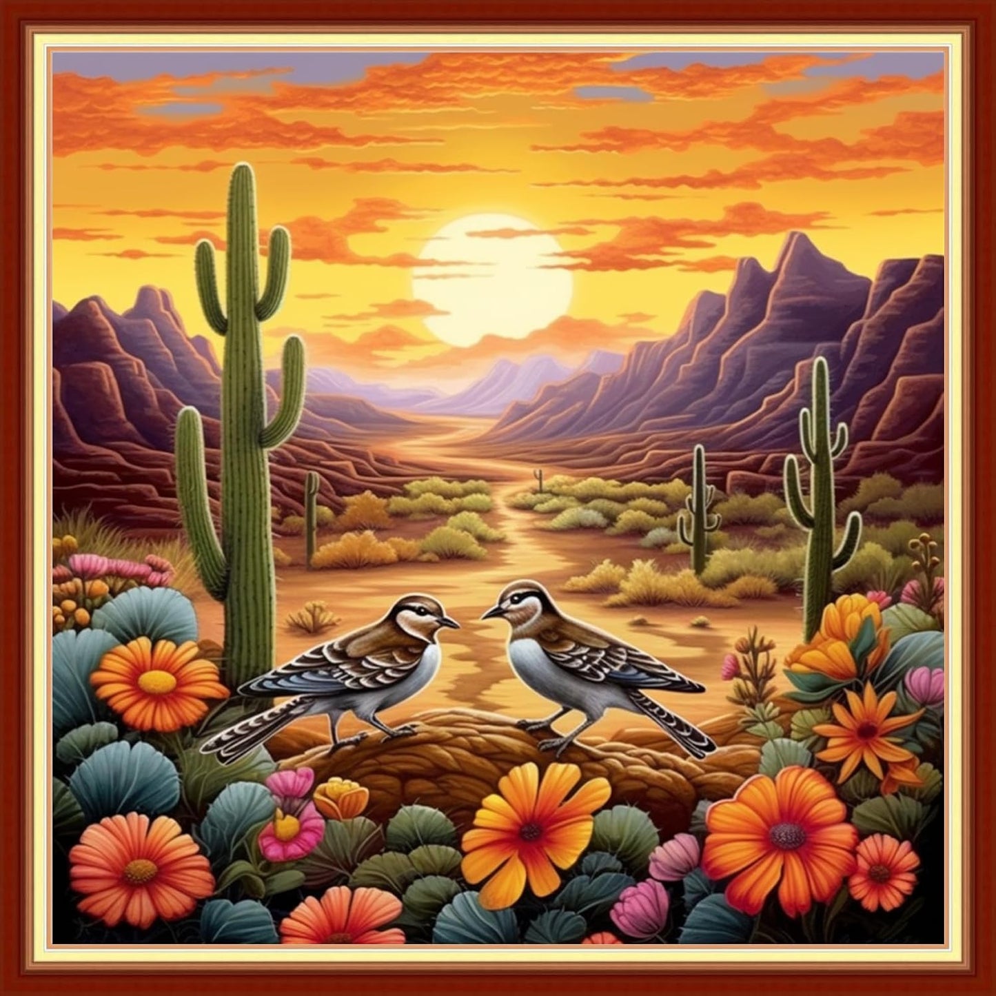 Foxdiviy Stamped Cross Stitch Kits Full Range of Embroidery Needlework Starter Kits for Beginners Adults 11CT Embroidery Patterns Art Crafts DIY Needlepoint Kits-Sunrise Bird 18x18 inch